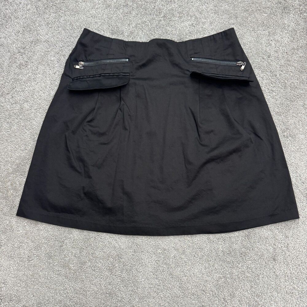 Zoe D. Pleated A-Line Mini Skirt Womens Large Black Zipped Pockets Stretch